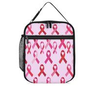 KWQDOZF Fight Breast Cancer Ribbon Portable Lunch Box Bag Tote Reusable Leakproof Insulated Lunchbox for Work Beach Picnic