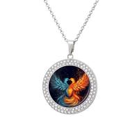 KWQDOZF Fire And Water Phoenix Print Necklace,dainty post Faux Diamond