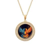 KWQDOZF Fire And Water Phoenix Print Necklace,dainty post Faux Diamond