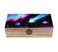 KWQDOZF Fluorescent Planet Wooden Storage Box Wooden Keepsake Box with Hinged Lid Vintage Rustic Chest Wood Jewelry Boxes for Jewelry, Photos, Memorabilia, Home Decor And Craft Organization