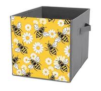 KWQDOZF Foldable Storage Cubes with Handles Bee Daisy Pattern Pattern Cube Bins for Organizing Clothes, Books - Storage Baskets for Shelves, Closets