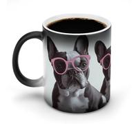 KWQDOZF French Bulldog Pink Glasses Printed Heat Sensitive Coffee Mugs Morphing Color Changing Coffee Mug Full Image Revealed When HOT is Added