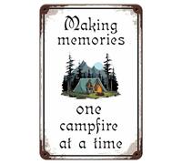 KWQDOZF Funny Camping Metal Tin Sign Making Memories One Campfire At A Time Motivational Quotes Poster Rustic Tin Signs for Home Office Kitchen Bar Cafe Garden Farm Wall Decor 12x8 Inch