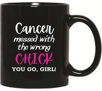 KWQDOZF Funny Cancer Messed with The Wrong One Coffee Mugs Novelty Coffee Cup Double Side Printed Ceramic Tea Mug for Mom Dad Friend Wife Husband Gift 11oz