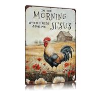 KWQDOZF Funny Chicken Coop Sign Chicken In The Morning When I Rise Give Me Jesus Metal Tin Sign Wall Decor for Farmhouse Home Kitchen Bar Yard Porch 8x12 Inch