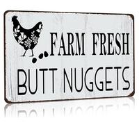 KWQDOZF Funny Chicken Gifts Chicken Farm Fresh Butt Nuggets Tin Sign for Home Farm Chicken Coop Farmhouse Kicthen Garden Decor 8 X 12 Inch (3189)