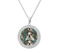 KWQDOZF Funny English Bulldog Print Necklace,dainty post Faux Diamond