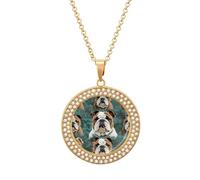 KWQDOZF Funny English Bulldog Print Necklace,dainty post Faux Diamond