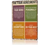 KWQDOZF Funny Metal Signs PosterThe Four Agreements Integrity, Non-Attachment, Clarity, Excellence Vintage Wall Art for Office Dorm bedroom Bar Garage Decor 8X12inch