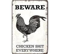 KWQDOZF Funny Metal Signs Rooster Beware Chicken Shit Everywhere Chicken Coop Decor For Outdoor Indoor Wall Art Vintage Farmhouse Garden Tin Signs Gift For Women Men 8x12 Inch