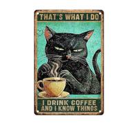 KWQDOZF Funny Signs I Drink Coffee And I Know Thins Black Cat Metal Tin Sign Wall Decor For Kitchen Home Yard Garden Bar Farmhouse 8x12 Inch