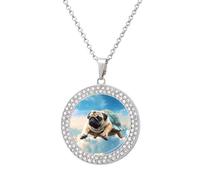 KWQDOZF Funny Turtle Pug Dog Print Necklace,dainty post Faux Diamond