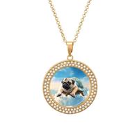 KWQDOZF Funny Turtle Pug Dog Print Necklace,dainty post Faux Diamond