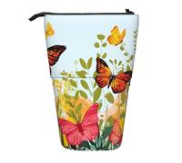 KWQDOZF Garden Scene Standing Pencil Case Wildflower Butterfly Pencil Telescopic Pouch Stationery Case Expandable Organizer for Office Supplies Makeup Travel
