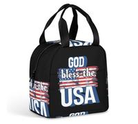 KWQDOZF God Bless The U.S.A. Lunch Box Bag Tote for Women Men Insulated Lunchbox Containers Work Picnic Travel