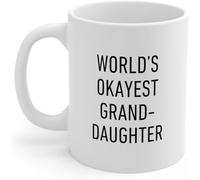 KWQDOZF Granddaughter Mug Worlds Okayest Funny Novelty Ceramic Cup Coffee Mugs Novelty Coffee Cup Double Side Printed Ceramic Tea Mug for Mom Dad Friend Wife Husband 11oz