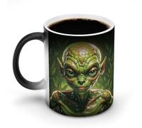 KWQDOZF Green Alien Printed Heat Sensitive Coffee Mugs Morphing Color Changing Coffee Mug Full Image Revealed When HOT is Added