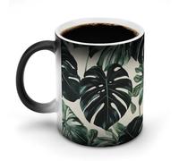 KWQDOZF Green Dark Monstera Tropical Leaves Color Changing Mugs Heat Changing Ceramic Coffee Mug Novelty Tea Cup Funny Water Cup for Home Office 11OZ