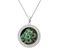 KWQDOZF Green Peacock Feather Print Necklace,dainty post Faux Diamond