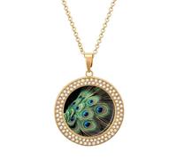 KWQDOZF Green Peacock Feather Print Necklace,dainty post Faux Diamond