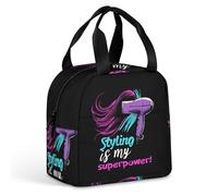 KWQDOZF Hairstylist Styling is My Superpower Lunch Box Bag Tote for Women Men Insulated Lunchbox Containers Work Picnic Travel
