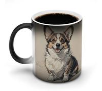 KWQDOZF Hand Drawn Sketch Corgi Printed Heat Sensitive Coffee Mugs Morphing Color Changing Coffee Mug Full Image Revealed When HOT is Added