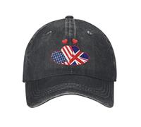 KWQDOZF Hearts USA American and British Britain Flag Vintage Washed Baseball Cap for Men Women Classic Adjustable Cotton Trucker Hat