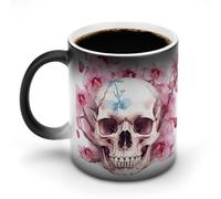 KWQDOZF Human Skull Pink Flowers Printed Heat Sensitive Coffee Mugs Morphing Color Changing Coffee Mug Full Image Revealed When HOT is Added
