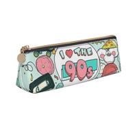 KWQDOZF I Love The 90s Illustration Triangle Pencil Case Leather Pencil Bag Pen Pouch Makeup Bag for Women Men School Office and Travel