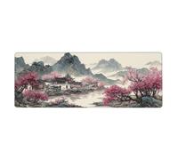 KWQDOZF Japanese Cherry Blossom Watercolor Gaming Mouse Pad Non-Slip Rubber Base Large Mousepad with Stitched Edges,Waterproof Washable Mouse Mat for Desk Home Office Gaming 12x31.5in