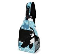 KWQDOZF Men Sling Backpack Foldable Compact Chest Bag Rucksack - Cute Killer Whale Blue Art Anti-Theft Multipurpose Backpacking Bookbag With Adjustable Shoulder Strap