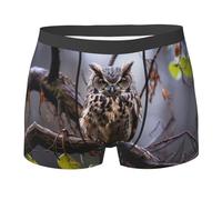 KWQDOZF Men's Boxer Briefs Breathable Underwear Boxer Brief for Men Owl on a branch Boxers Comfort Soft Trunk Black