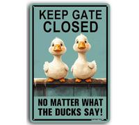 KWQDOZF Metal Ducks Farm Sign Decor Aluminum Duck Keep Gate Closed Sign Funny Novetly Signfor Farmhouse Fence House Wall Gate 8X12 Inch