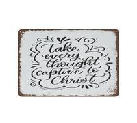 KWQDOZF Metal Tin Sign Vintage Metal Signs Take Every Thought Captive to Christ Print for Home Office Kitchen Bar Cafe Garden Farm Farmhouse Wall Decor 12x8 Inch