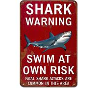 KWQDOZF Metal Tin Sign Warning Shark Sighted Enter at Your Own Risk with Dangerous Vintage Sign Home Bar Wall Art Decor 8x12 Inch