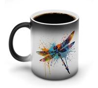 KWQDOZF Paint Splash Dragonfly Printed Heat Sensitive Coffee Mugs Morphing Color Changing Coffee Mug Full Image Revealed When HOT is Added