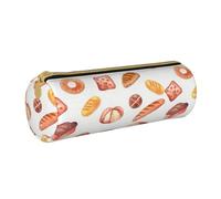 KWQDOZF Painted Bread Round Pencil Case Leather Pencil Bag Pen Pouch Makeup Bag for Women Men School Office and Travel