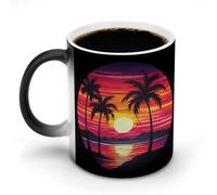 KWQDOZF Palm Tree Sunset Design Printed Heat Sensitive Coffee Mugs Morphing Color Changing Coffee Mug Full Image Revealed When HOT is Added