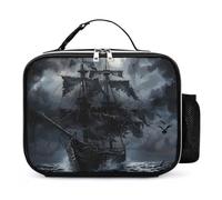 KWQDOZF Pirate Ship in Ocean on Dark Night Portable Lunch Box Bag Tote Reusable Insulated Lunchbox Containers Leakproof Work Picnic