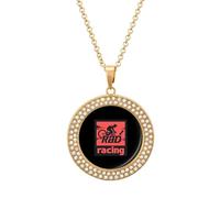 KWQDOZF Rad Racing Cycling Bikes Pendant Necklace for Women Fashion Round Gold Sliver Chain Diamond Bezel Jewelry