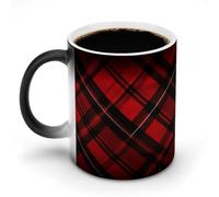 KWQDOZF Red and Black Plaid Printed Heat Sensitive Coffee Mugs Morphing Color Changing Coffee Mug Full Image Revealed When HOT is Added