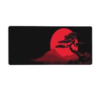 KWQDOZF Red Moon Japanese Cherry Blossom Gaming Mouse Pad Non-Slip Rubber Base 2XL Mousepad with Stitched Edges,Waterproof Washable Mouse Mat for Desk Home Office Gaming 16x35.5in