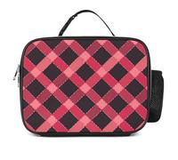 KWQDOZF Red Stripes Black Checkered Geometric Fashion Lunch Box Bag Tote Portable Insulated Lunchbox Containers Leakproof