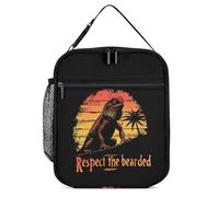 KWQDOZF Respect The Bearded Dragon Portable Lunch Box Bag Tote Reusable Leakproof Insulated Lunchbox for Work Beach Picnic