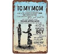 KWQDOZF Retro Funny Metal Tin Sign Son Gift to My Mom I Know It‘sEasy for A Woman to Raise A Man Wall Decor Kitchen Baking 8"X 12"