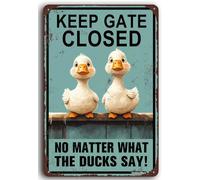 KWQDOZF Retro Metal Ducks Farm Sign Decor Aluminum Duck Keep Gate Closed Sign Funny Novetly Signfor Farmhouse Fence House Wall Gate 8X12 Inch