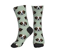KWQDOZF St Bernard Dog On Sage Stripes Socks Mid-Tube Sports Socks For Sports And Daily Wear for Women and Men