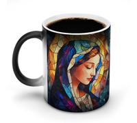 KWQDOZF Stained Glass Holy Mother Mary Abstract Color Changing Mugs Heat Changing Ceramic Coffee Mug Novelty Tea Cup Funny Water Cup for Home Office 11OZ