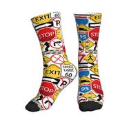 KWQDOZF Street Of Road And Traffic Signs Highway Stop Socks Mid-Tube Sports Socks For Sports And Daily Wear for Women and Men