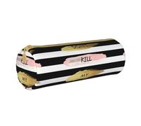 KWQDOZF Stripe Don't Kill My Vibe Round Pencil Case Leather Pencil Bag Pen Pouch Makeup Bag for Women Men School Office and Travel